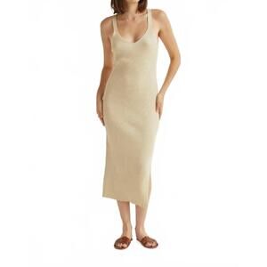 NEW CRESCENT monnie ribbed shimmer sweater knit midi dress in midsummer gold